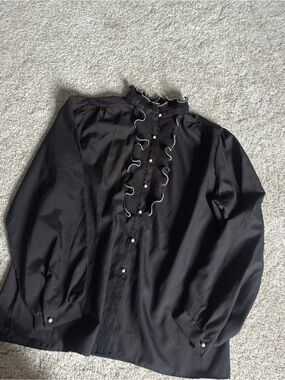 Vintage Black Ruffle Front Blouse Jacket - Women